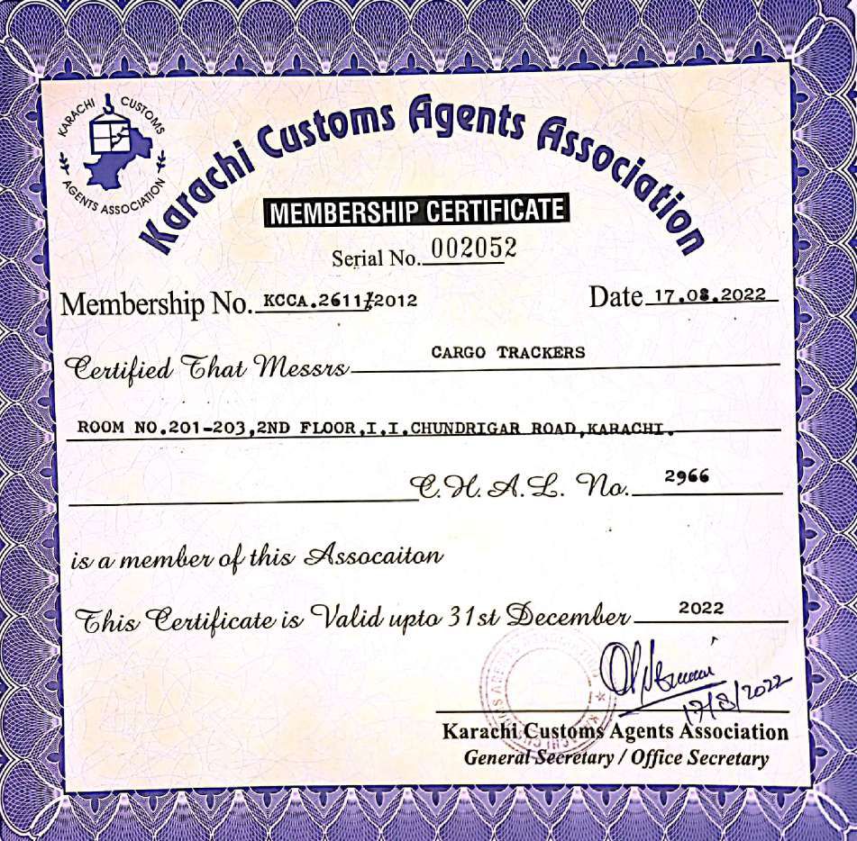 KCAA membership certificate